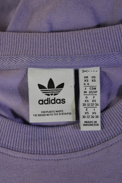 Adidas Womens Cropped Purple Graphic T-Shirt Crew Neck Cotton Zip Size XS