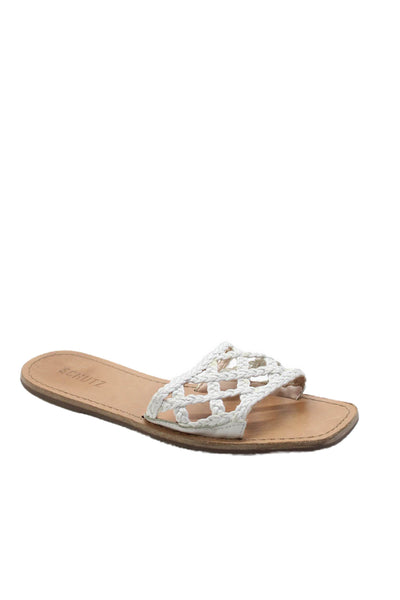 Schutz Womens Leather Woven Slide On Sandals White Size 8 B