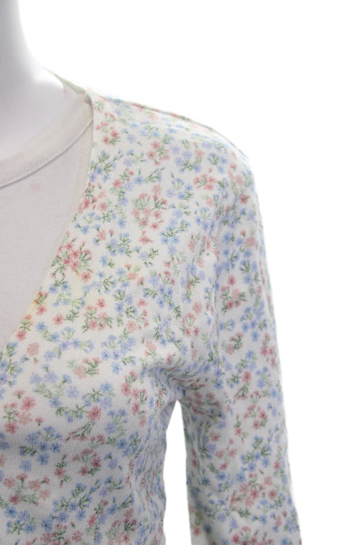 Zara Unisex V Neck Floral Cardigan White Button Long Sleeve Size M