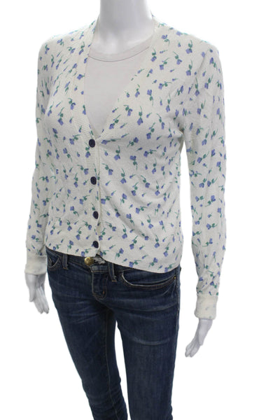 Zara Unisex Cardigan Sweaters White V Neck Button Floral Long Sleeve Size S