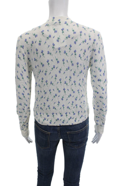 Zara Unisex Cardigan Sweaters White V Neck Button Floral Long Sleeve Size S