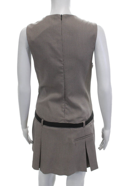 Zara Womens Overall Dress Brown Check V-Neck Sleeveless Buckle Size M