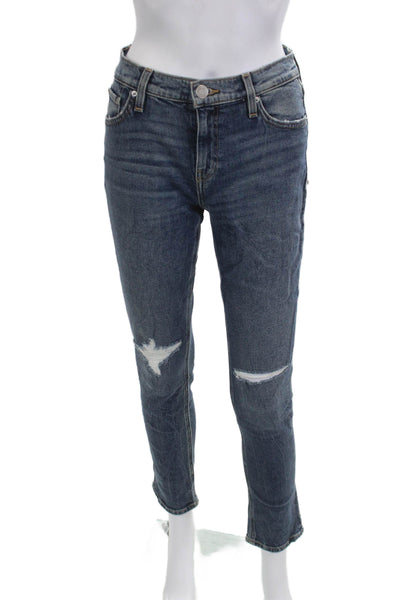 Hudson Womens Ankle Cropped Dark Blue Jeans Mid Rise Size 24