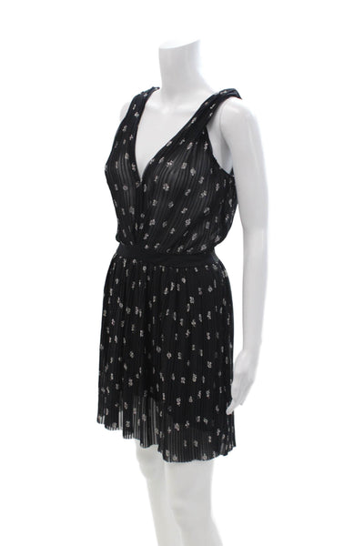 Maje Women Mini Tank Dress Black Floral V Neck Sleeveless Hook & Eye Size 36