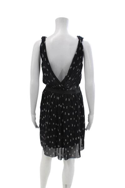 Maje Women Mini Tank Dress Black Floral V Neck Sleeveless Hook & Eye Size 36