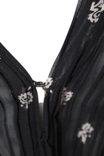 Maje Women Mini Tank Dress Black Floral V Neck Sleeveless Hook & Eye Size 36