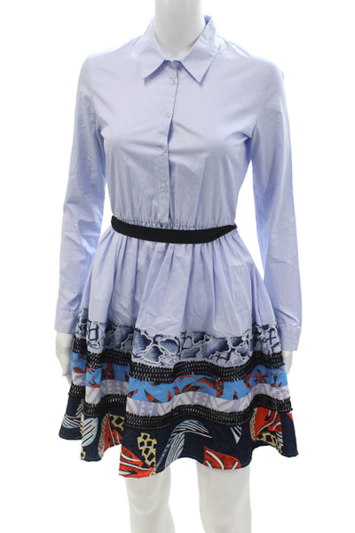 Maje Women Light Blue Cotton Shirt Dress Long Sleeve Button Fit & Flare Size 1