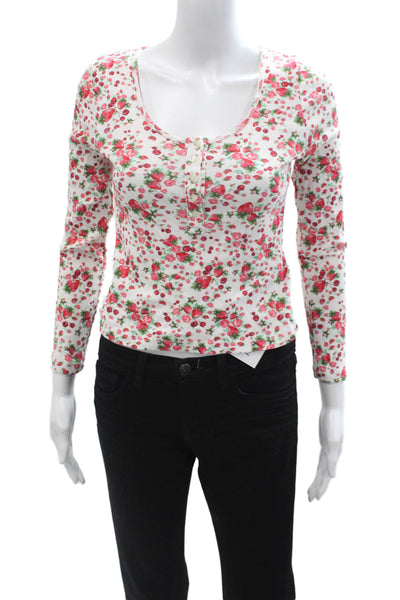Love Shack Fancy Womens Basic Button-Up White Floral Cotton Long Sleeve Size XS