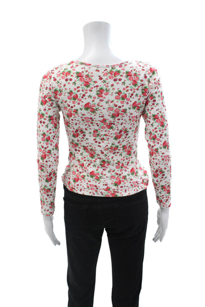 Love Shack Fancy Womens Basic Button-Up White Floral Cotton Long Sleeve Size XS