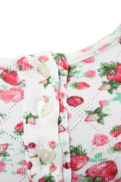 Love Shack Fancy Womens Basic Button-Up White Floral Cotton Long Sleeve Size XS
