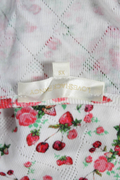 Love Shack Fancy Womens Basic Button-Up White Floral Cotton Long Sleeve Size XS
