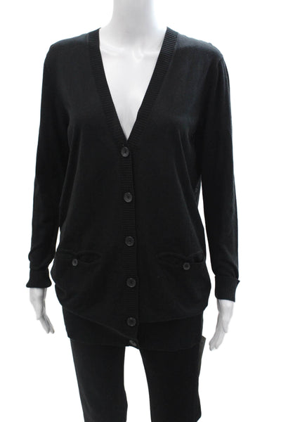 Elizabeth & James Unisex Black V Neck Cardigan Rayon Blend Long Sleeve Size XS
