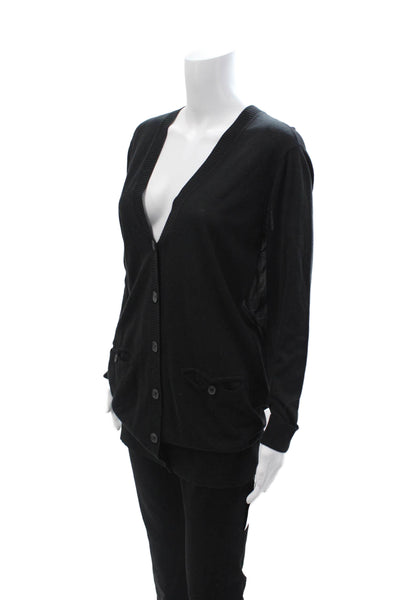 Elizabeth & James Unisex Black V Neck Cardigan Rayon Blend Long Sleeve Size XS
