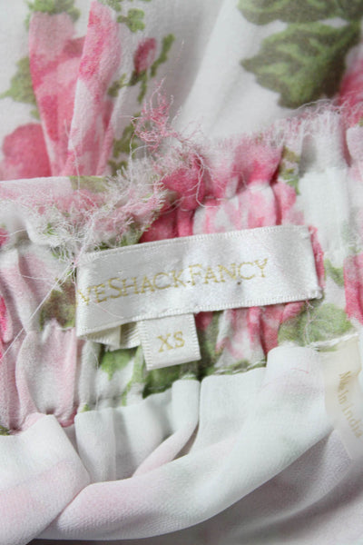 Love Shack Fancy Women Peasant Mini Silk Floral Pink Skirt Size XS