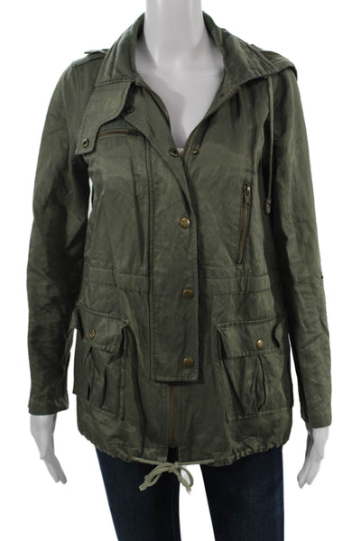 Joie Womens Military Anorak Green Cotton Blend Button Size S