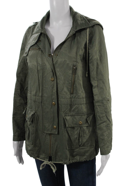 Joie Womens Military Anorak Green Cotton Blend Button Size S