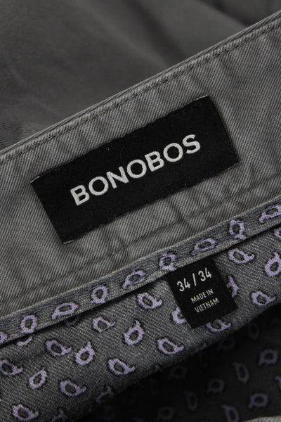 Bonobos Mens Gray Chino Pants Button 98% Cotton Size 34