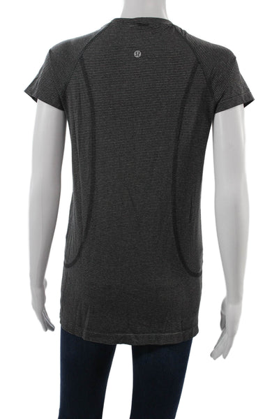 Lululemon Women Striped V-Neck Tunic Tee Dark Gray Short Sleeve Size S