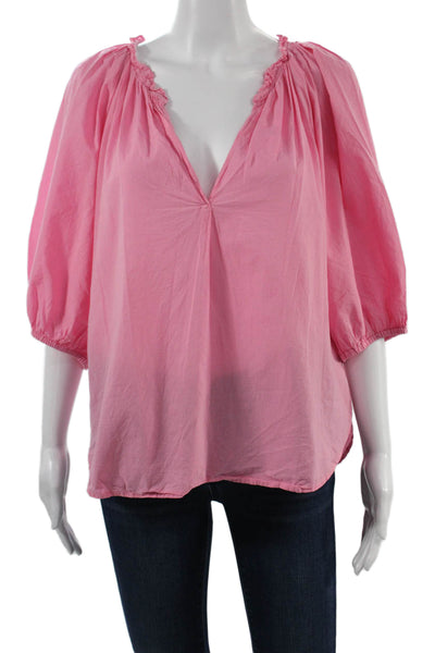 Xirena Women Bohemian V-Neck 3/4 Sleeve Tunic Blouse Pink 100% Cotton Size L