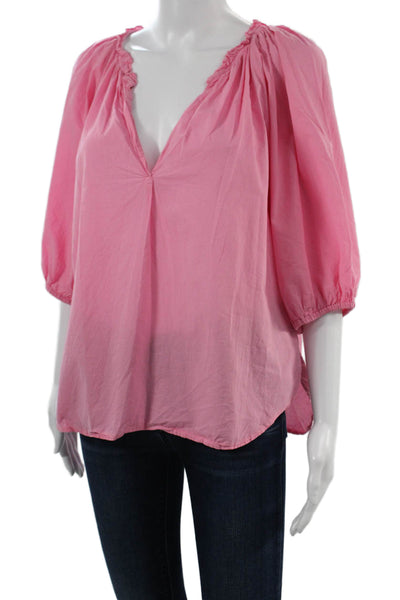 Xirena Women Bohemian V-Neck 3/4 Sleeve Tunic Blouse Pink 100% Cotton Size L