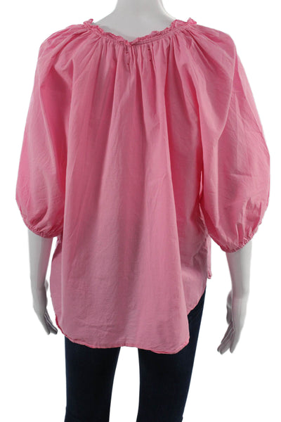 Xirena Women Bohemian V-Neck 3/4 Sleeve Tunic Blouse Pink 100% Cotton Size L