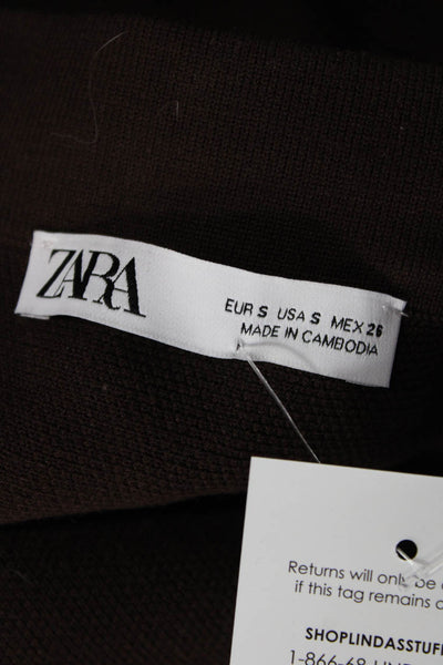 Zara Women A-Line Flare Short Skort Brown Viscose Polyester Size S