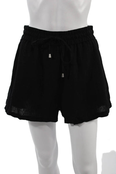 Zara Unisex Black Drawstring Beach Linen Viscose Shorts Size S