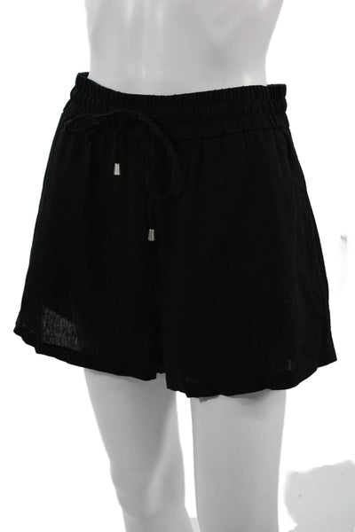 Zara Unisex Black Drawstring Beach Linen Viscose Shorts Size S