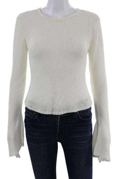 Meshki Unisex White Pullover Sweater Crew Neck Long Sleeve Size S