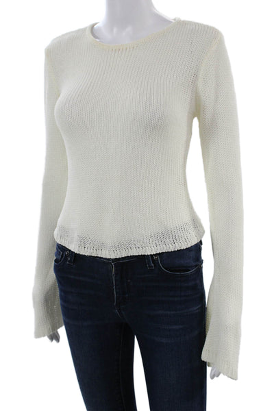 Meshki Unisex White Pullover Sweater Crew Neck Long Sleeve Size S