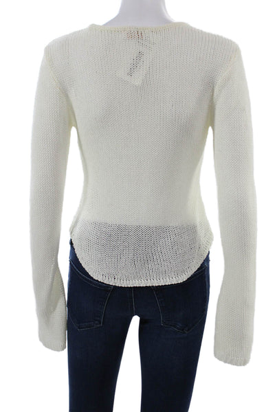 Meshki Unisex White Pullover Sweater Crew Neck Long Sleeve Size S