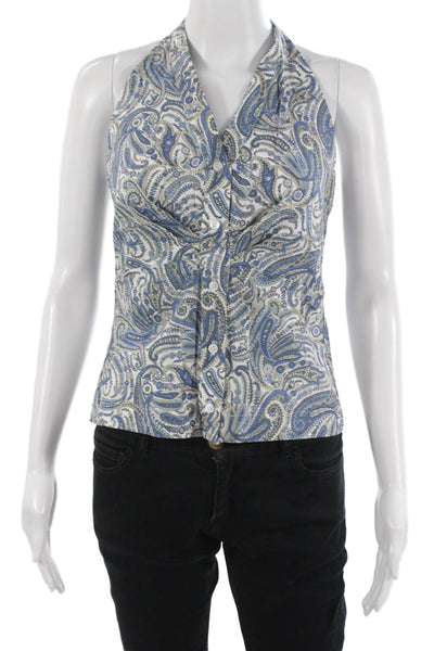 Drew Womens Bohemian Paisley Cotton Button Tank Sleeveless Blue Size XS