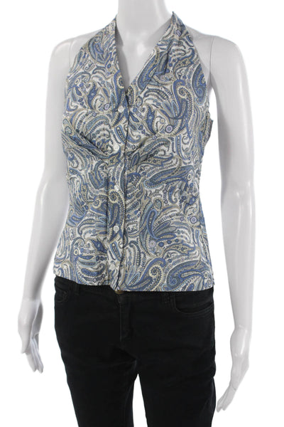 Drew Womens Bohemian Paisley Cotton Button Tank Sleeveless Blue Size XS