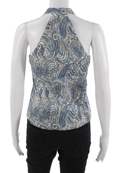 Drew Womens Bohemian Paisley Cotton Button Tank Sleeveless Blue Size XS