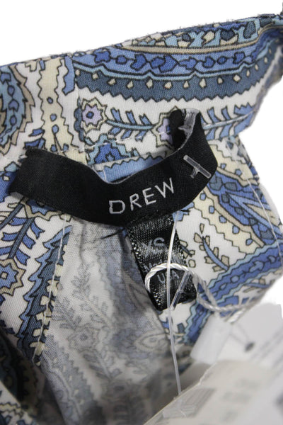 Drew Womens Bohemian Paisley Cotton Button Tank Sleeveless Blue Size XS