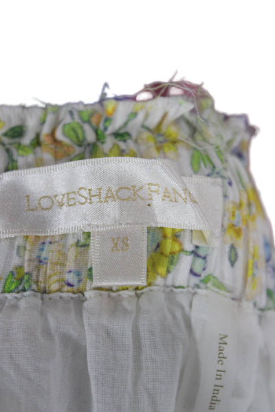 Love Shack Fancy Women Yellow Floral Cotton Peasant Mini Skirt Size XS