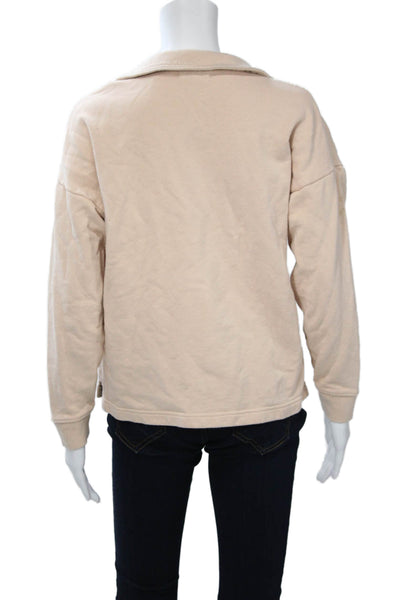 Madewell Women Beige Henley Sweatshirt Cotton Long Sleeve Size 2XS