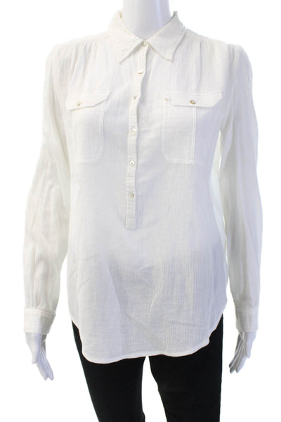 Calypso Saint Barth Women White Collared Longsleeve Cotton Blend Blouse Size M