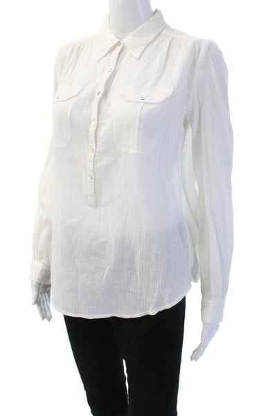 Calypso Saint Barth Women White Collared Longsleeve Cotton Blend Blouse Size M
