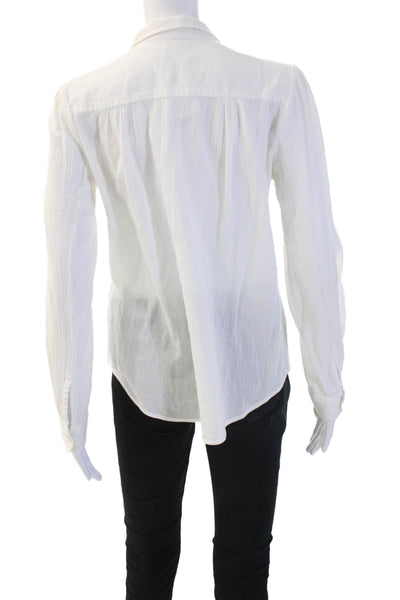 Calypso Saint Barth Women White Collared Longsleeve Cotton Blend Blouse Size M