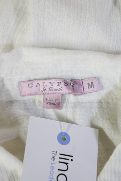 Calypso Saint Barth Women White Collared Longsleeve Cotton Blend Blouse Size M