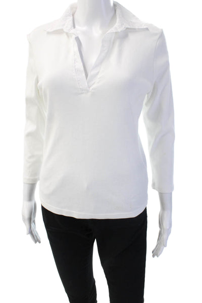 Velvet Women Basic White 100% Organic Cotton Collared 3/4 Sleeve Blouse Size L