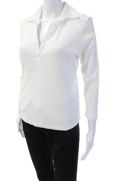 Velvet Women Basic White 100% Organic Cotton Collared 3/4 Sleeve Blouse Size L