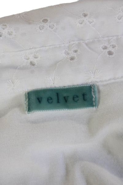 Velvet Women Basic White 100% Organic Cotton Collared 3/4 Sleeve Blouse Size L