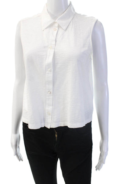 Theory Women Basic Sleeveless Collared Button Up Top White Size M