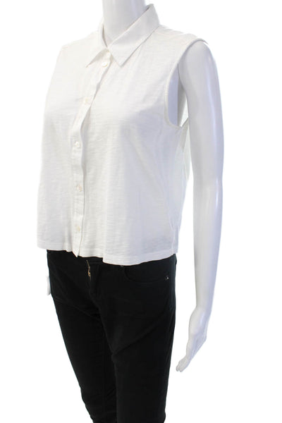 Theory Women Basic Sleeveless Collared Button Up Top White Size M