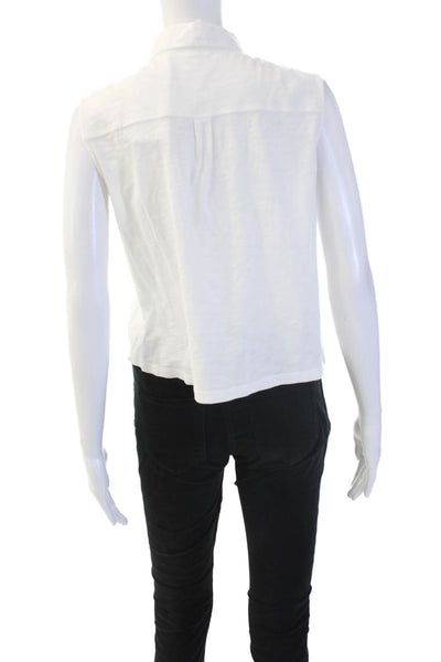 Theory Women Basic Sleeveless Collared Button Up Top White Size M