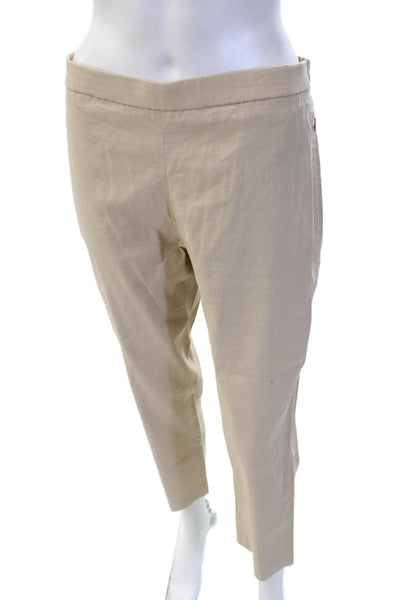 Theory Women Designer Cropped Ankle Beige Zip Solid Pants Size 8
