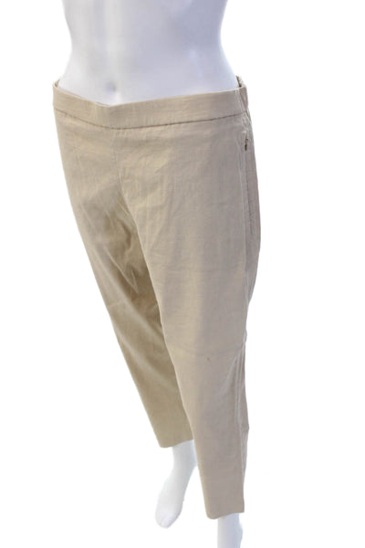 Theory Women Designer Cropped Ankle Beige Zip Solid Pants Size 8