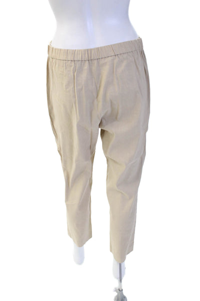 Theory Women Designer Cropped Ankle Beige Zip Solid Pants Size 8